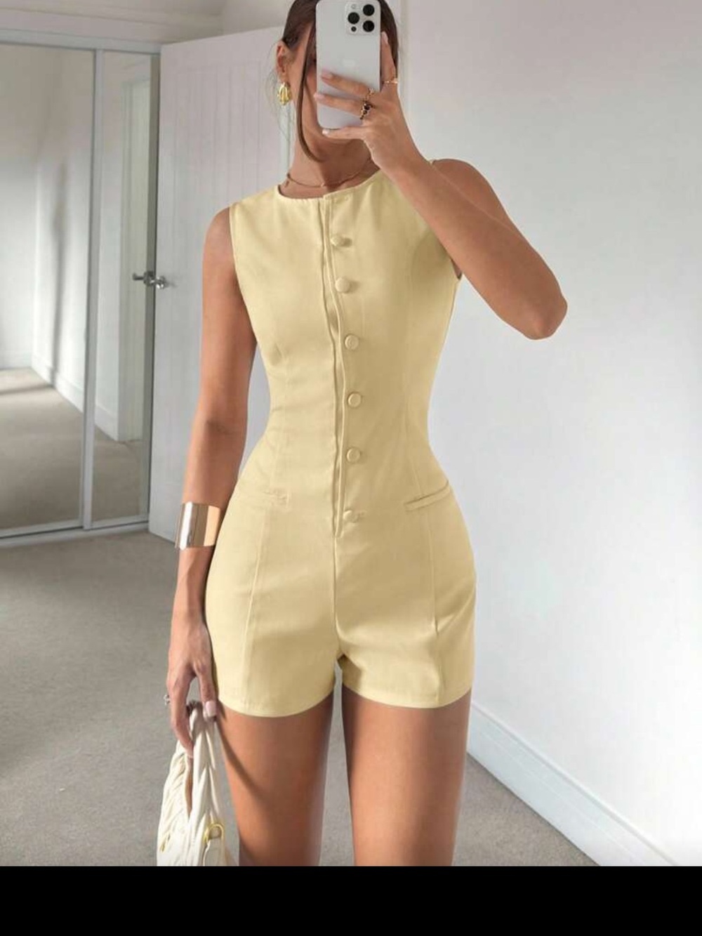 Sleeveless Tailored Romper - Cream